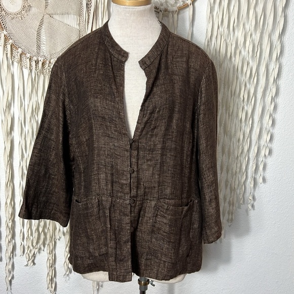 Eileen Fisher Brown Linen Jacket Size Large - Picture 2 of 13